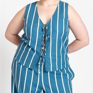 Eloquii Women's Blue Linen Blend Striped Top